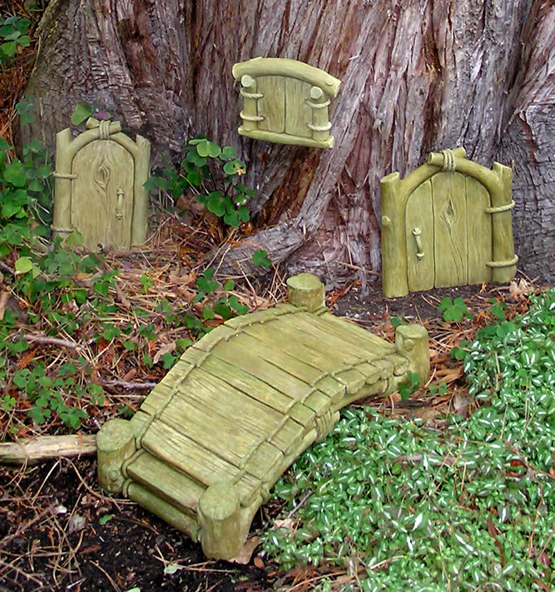 Outdoor Garden statues of tiny doors, tiny windows and tiny bridges for sale